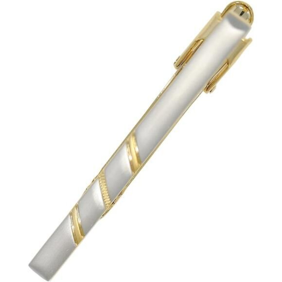 Silver Gold Tie Clip Set for Men Classic Two Tone Tie Bar Gift Box Included - Picture 5 of 8